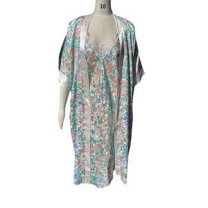 Vintage Floral Nightgown & Robe Two Piece Set Women’s Size M